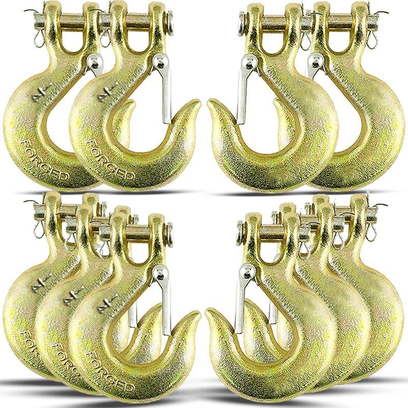 XHMAXE 12 Pack Chain Hooks with Safety Latch, 1/4 Inch Safety Chain Hooks,Heavy Duty Forged G70 Clevis Slip Hook Trailer Truck Transport Tow Hook,1/2in Opening,12,600 Lb Capacity - Image 1